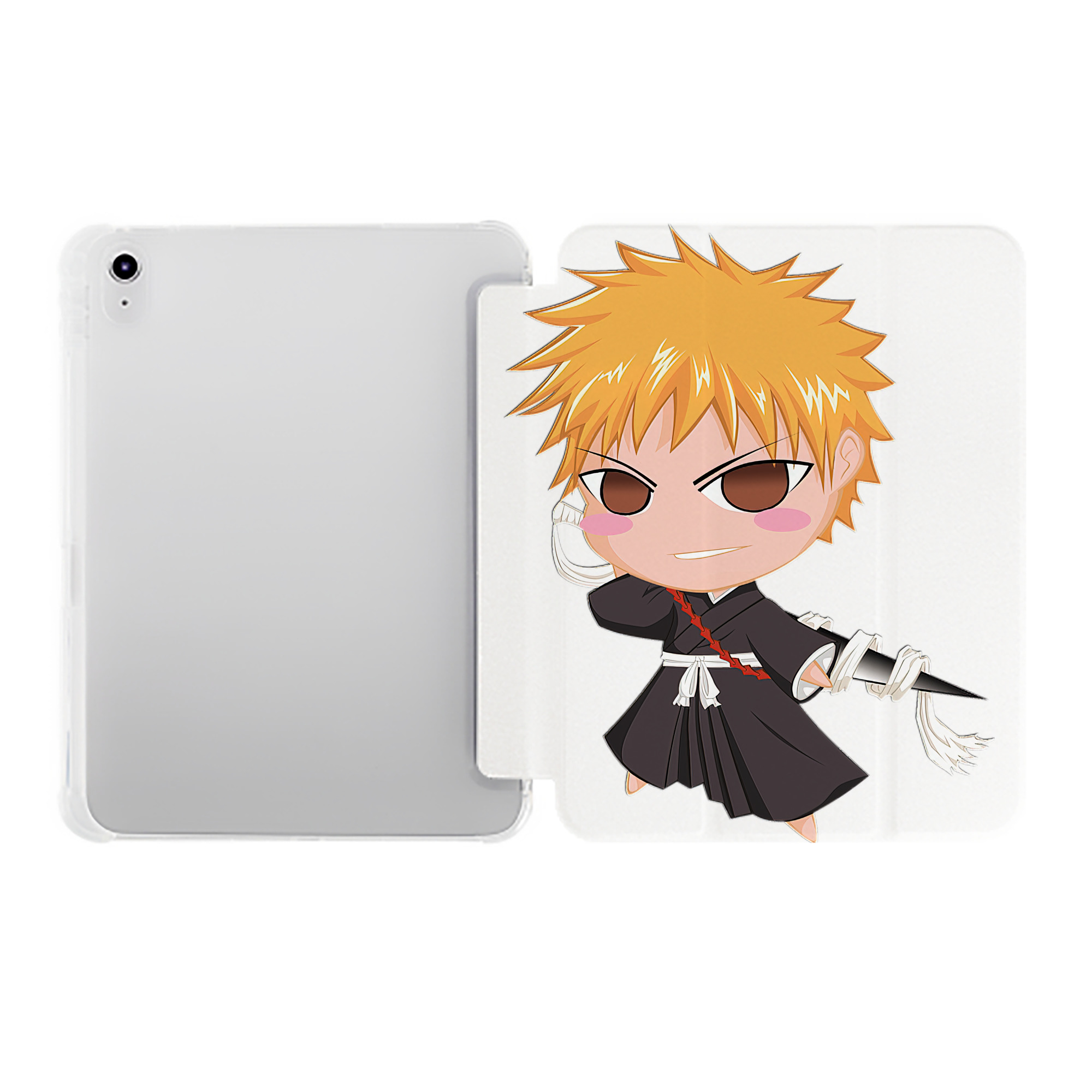（画像用） ブリーチ 黒崎一護（くろさき いちご）BLEACH Kurosaki Ichigo IPad ケース ペン収納付き 三つ折りスタンド PUレザー×シリコン 対応機種9.5/10.5/10.9インチ